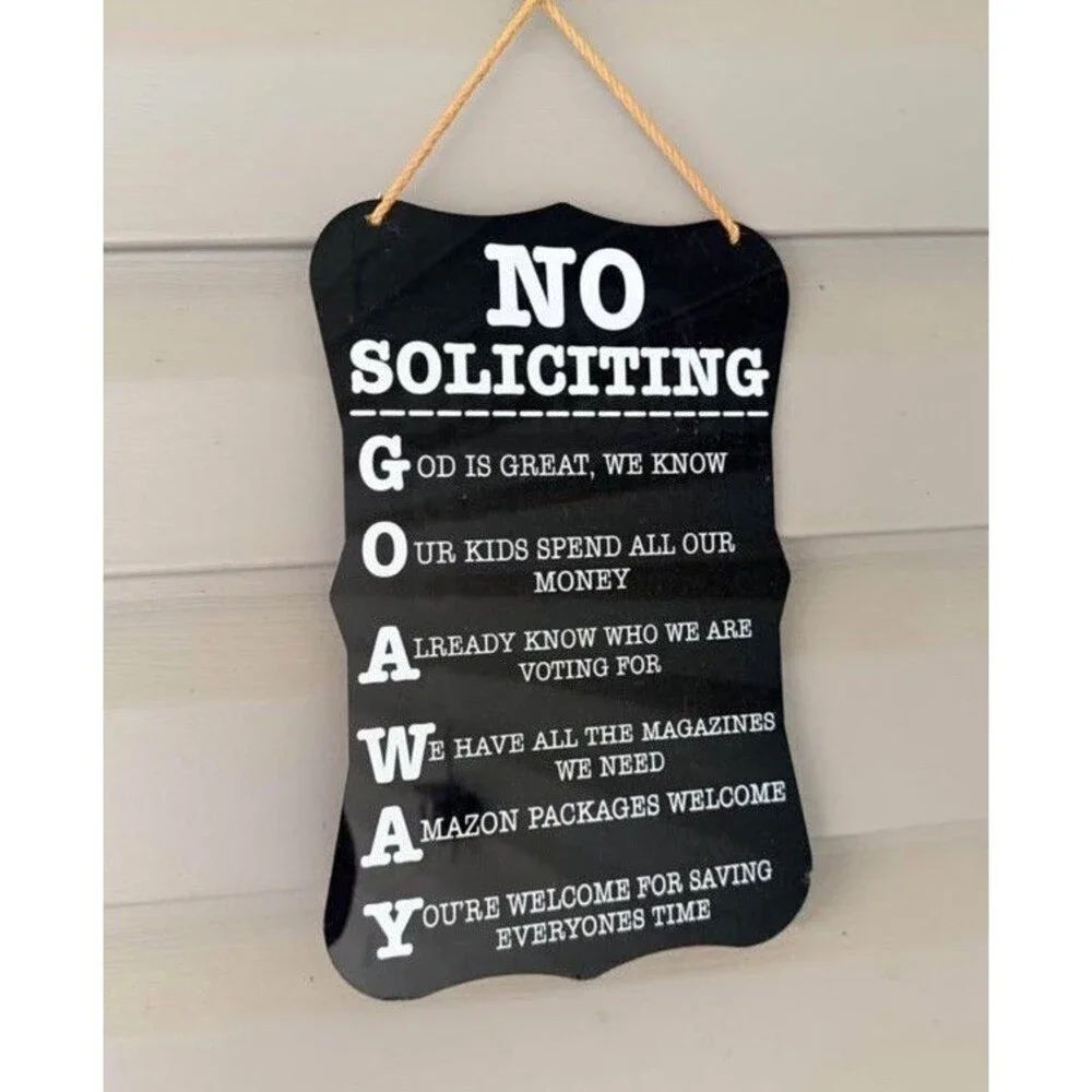 No Soliciting Sign Funny GO AWAY 12x8 Black Wall Decor Porch Home